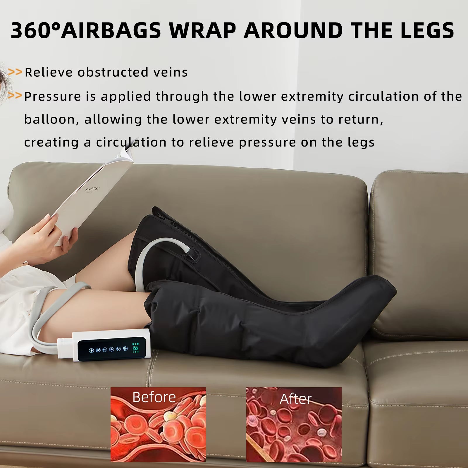 Air Compression Massage Leg Massager Pneumatic Boots 4 Airbags Leg Boots Lymphatic Drainage Rehabilitation System Press Pump